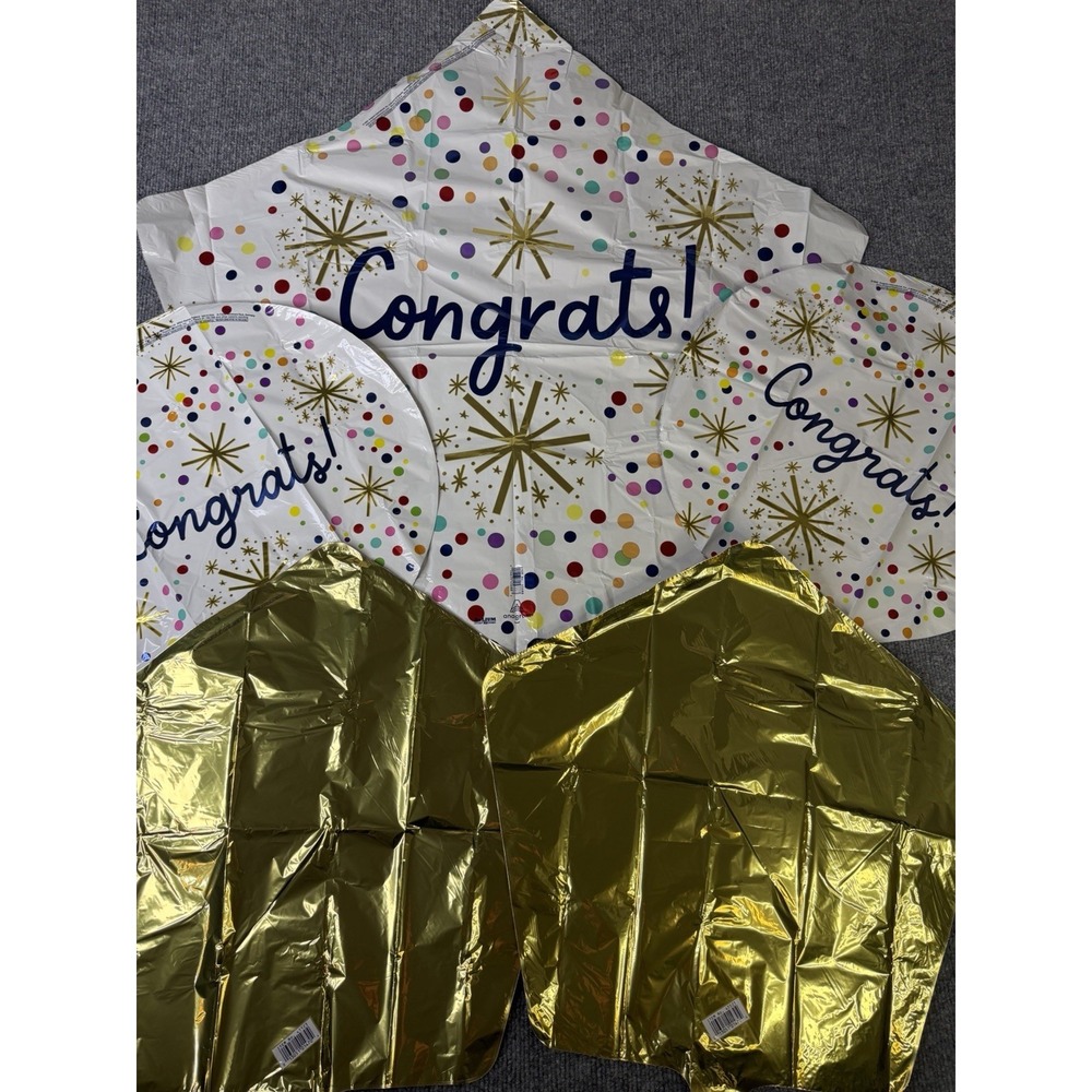 Congrats‎ Graduation Balloon Set of 5 Gold & Confetti Helium Foil Balloons